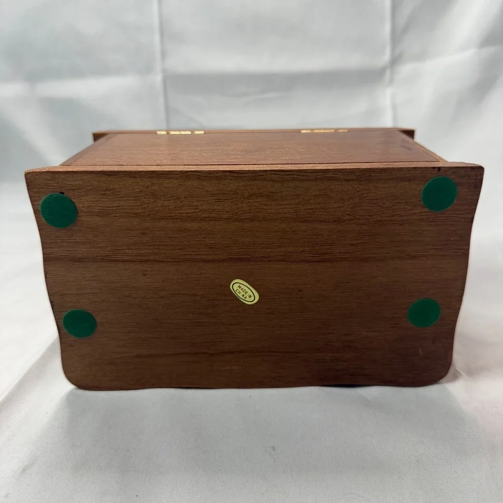Vintage Wooden Jewelry Box with Mirror Ring Rolls and Drawer Brown Wood Finish
